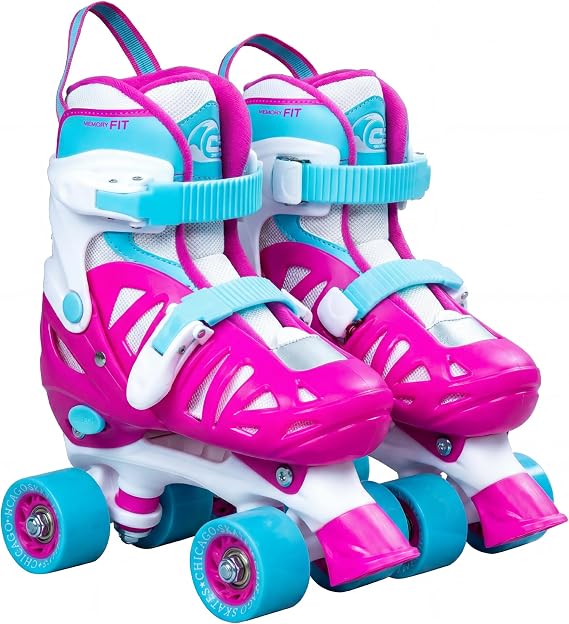Chicago Skates Glitzy Kids Roller Skates - Adjustable Roller Skates Girls Boys, Light-Up Wheels, Durable Beginner Quad Skates with Front Stopper, Comfortable, Smooth Rolling, Indoor Outdoor, Age 3+