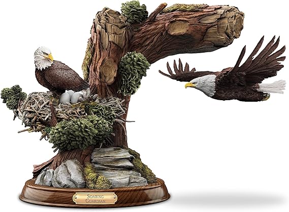 The Bradford Exchange Soaring Guardian Hand-Painted Levitating Eagle Sculpture with Sculpted Eagle's Nest