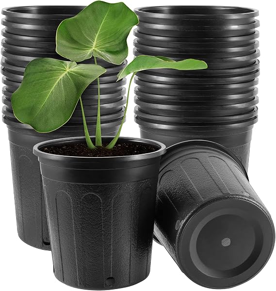 JOIKIT 25 Pack 1 Gallon Plastic Plant Pots, Black Plastic Nursery Pots Flower Pots for Seedlings, Vegetables, Flowers, Succulents