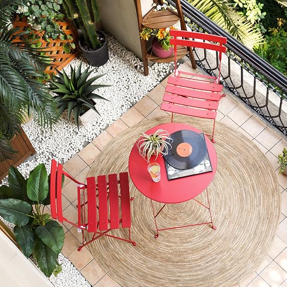 Grand patio 3-Piece Folding Patio Bistro Set Outdoor for Porch Balcony, Red