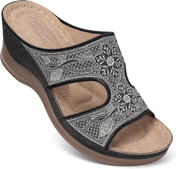 SHIBEVER Wedge Sandals For Women Dressy: Comfortable Summer - Slip On Womens Sandal