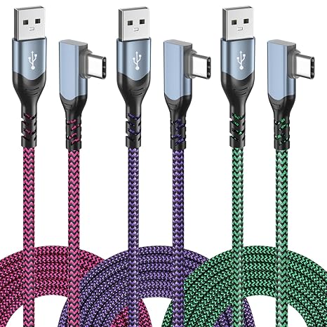 OKRAY USB C Cable 10ft, 3-Pack USB-A to USB-C 90 Degree Right Angle Cord