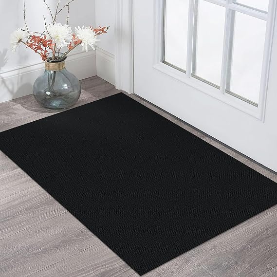 KOZYFLY 2x3 Washable Indoor Door Mat, Non Slip Woven Entryway Rug, Black