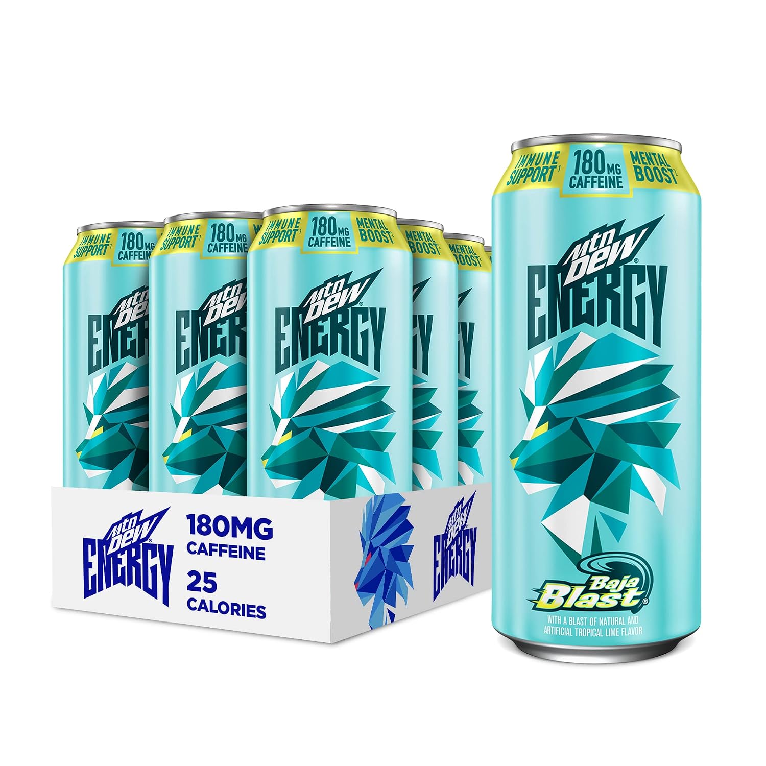 MTN DEW ENERGY, 0g added sugar, 5% juice, Zinc to help support immune function