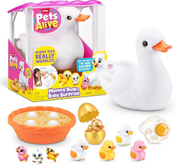 Pets Alive Mommy Duck & Baby Surprise by ZURU Nurturing Play Surprise Hatching Interactive Girls' Toy.