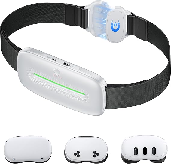 Kawaye VR Waist Belt Battery Pack for Meta Quest 3S/3/2, 12000mAh Wearable Battery Pack with Magnetic Strap, 20W Output, 5-7 Hours Extended Playtime for Oculus VR Headset-MQ0001