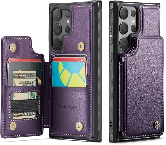 Vinich for Samsung Galaxy S23 Ultra Wallet Case with Card Holder, Purple | RFID Blocking Credit Slots, Kickstand, Shockproof Flip Phone Cover, PU Leather, Double Magnetic Clasp
