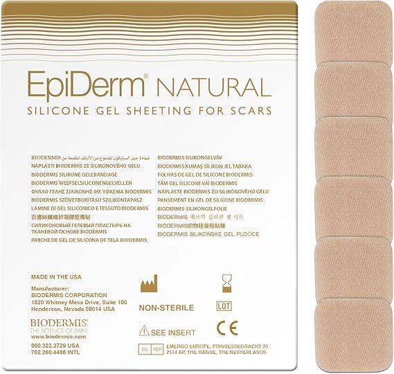 Epi-Tab Squares Silicone Scar Sheets, Professional-Grade, 6-Pack, Natural