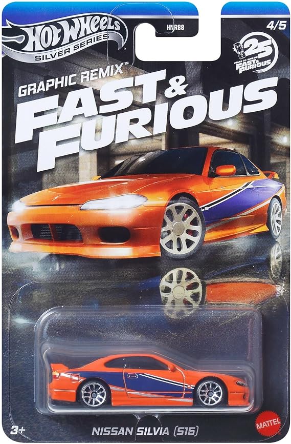 Hot Wheels Fast and Furious Graphic Remix Auto Nissan SILVIA S15 - Model Cast Ölçek 1:64 - Uzunluk 7 cm - JBY48
