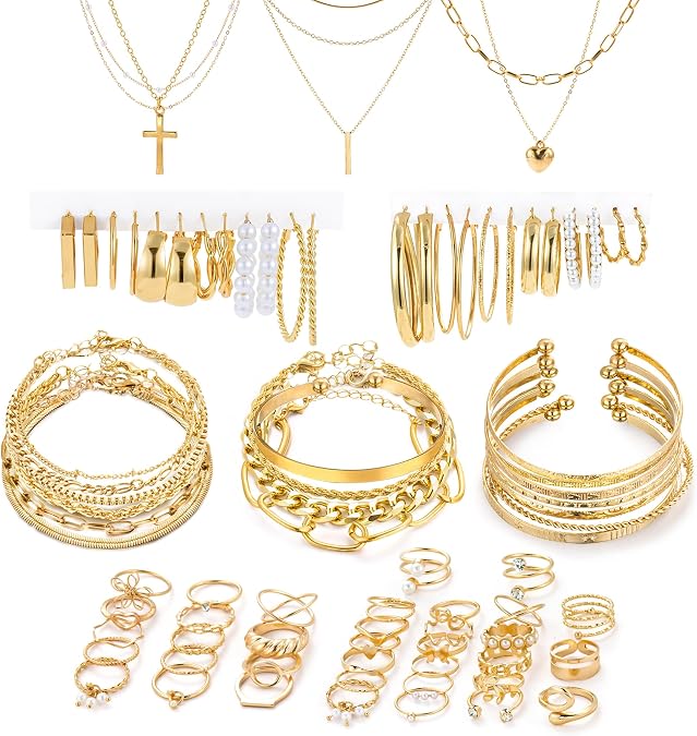 RIOSO Jewelry Set for Women Fashion Costume Jewelry Pack Necklace Bracelet Earrings Set for Women