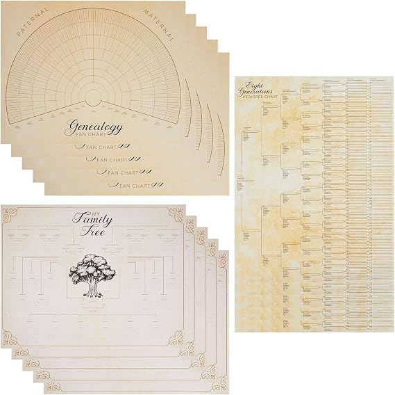 Okuna Outpost Family Tree Charts for Wall & Scrapbook - 17 x 22 in, Multicolor, 15-Pack - Fillable Family Tree Starter Kit & Genealogy Charts to Fill In