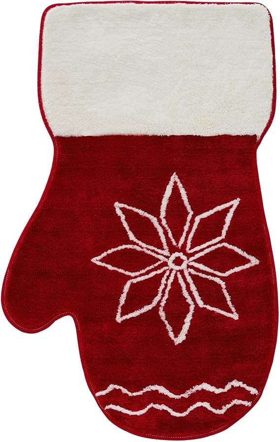 Merry Christmas Glove Shape Area Rug 47x29 inches, Hand Tufted Trendy Home Decorative Cool no-Slip Carpet mat for Kids playroom, Living Room, Bedroom, Kitchen