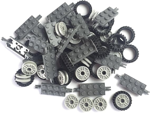 Taken All 24 mm X 7 mm Tire,Wheel and Long Axles -50 Pieces Brick Building Chassis Pieces Education Wheels Set Toy