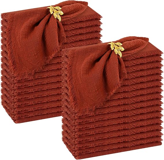 30 Pack Handmade Cloth Napkins with Fringe,100% Cotton Napkins,Natural Soft Rustic Cotton Dinner Napkins for Wedding Party Event Table Decoration(Terracotta,16 * 16 Inch)
