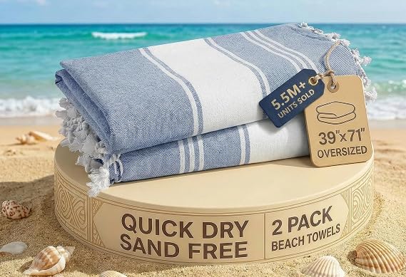 LANE LINEN Turkish Beach Towels, Super Absorbent, Quick Dry - Forever Blue