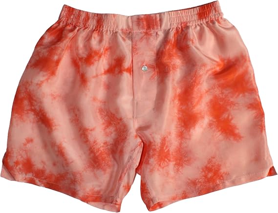 Royal Silk Orange Tie Dye Silk Boxers Sizes S, M, L, XL, XXL - 100% India Silk