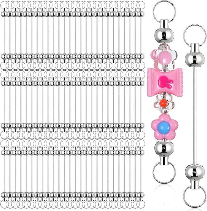 Blank Beadable Keychain Bars, Metal DIY Focal Bead Key Chain Bar