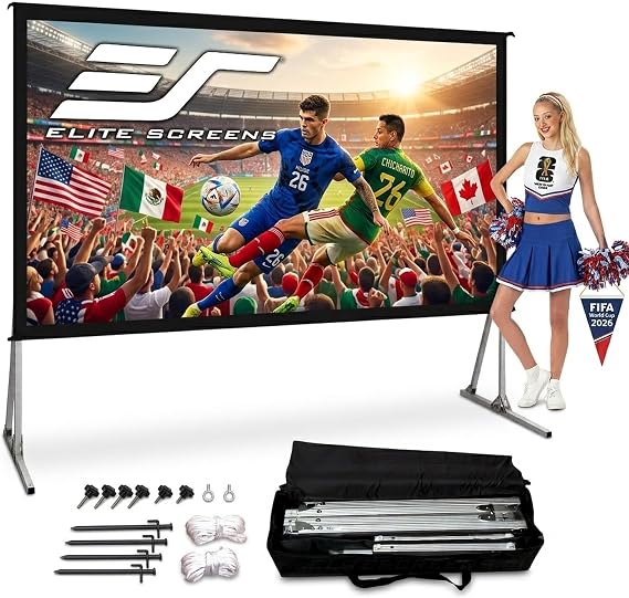 Elite Screens Yard Master 2, 110-INCH Outdoor Projector Screen with Stand 16:9, 8K 4K Ultra HD Fast Fold Portable Movie Screen Foldable Easy Snap On Cinema Theater, OMS110H2