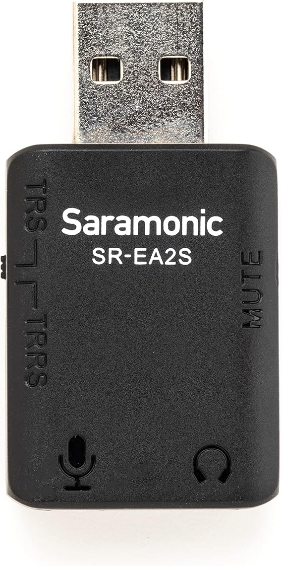 Saramonic USB Audio Interface with 3.5mm Microphone Input for TRS or TRRS Mics, 3.5mm Headphone Out and Mute Button for Computers and More (SR-EA2S)