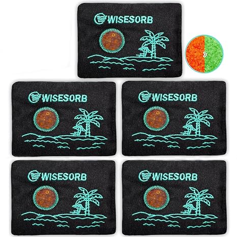 Wisesorb 100g x 5pcs Rechargeable Desiccant Packs, Reusable Car Dehumidifier Bags Color Indicating Silica Gel Packets Moisture Absorbers for Storage Bins, Suitcase, Safe, 3D Filaments, Electronics
