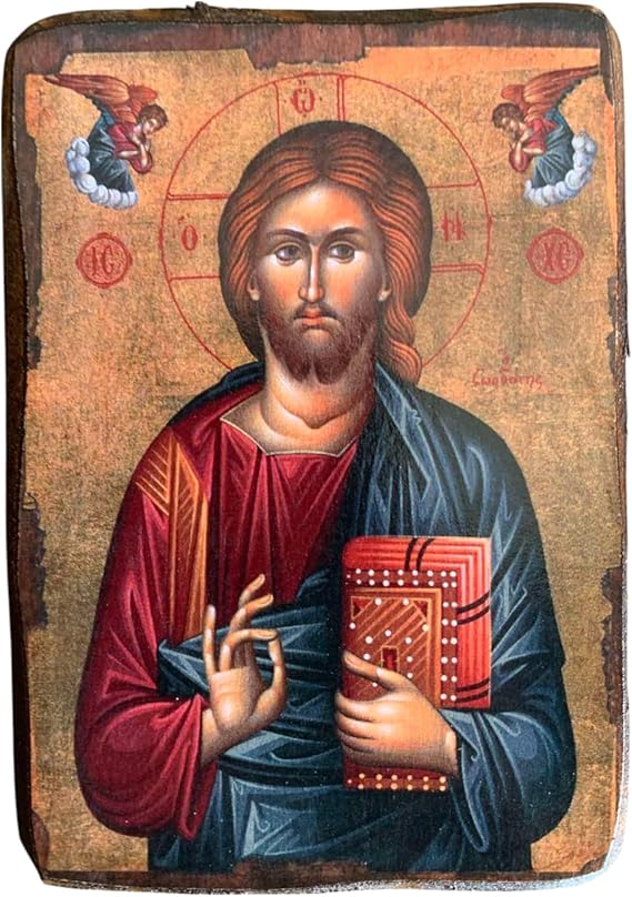 Wooden Greek Christian Orthodox Wooden Icon Jesus Christ / A0