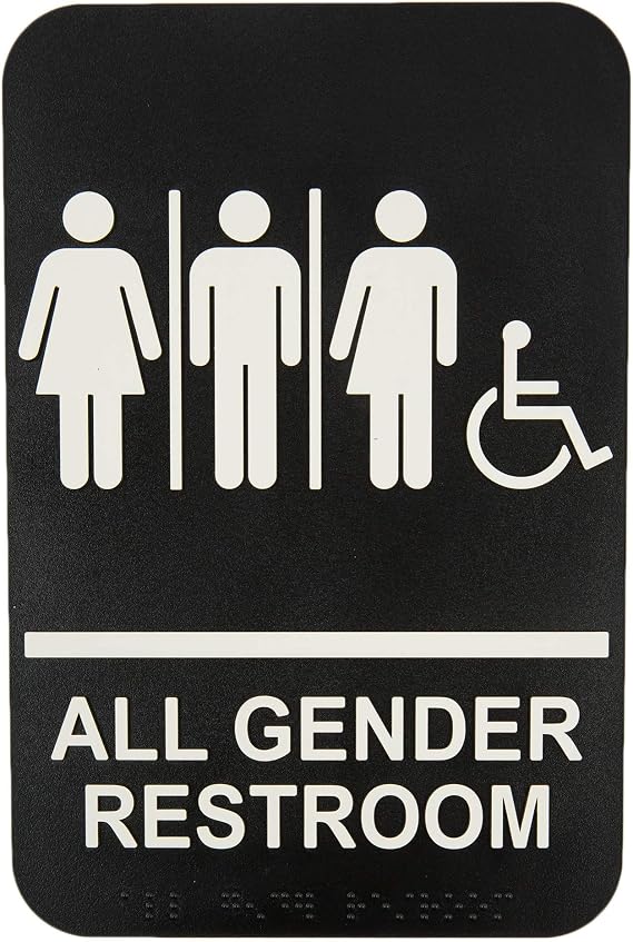 ADA Handicap Accessible All Gender Restroom Sign with Braille, 9" x 6"