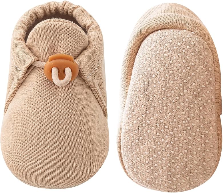 Baby Booties Newborn Boys Girls Cotton Non-Slip Shoes | Soft, Cozy, Warm, Stay-On, Adjustable Drawstrings Closure, Announcement, Essentials, Shower Gifts, Crib Shoes for Infant