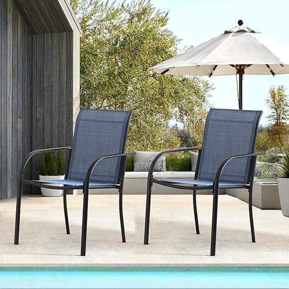 Patio Chairs Set of 2, Outdoor Dining Chairs with Breathable Textilene Fabric, Stackable Patio Chairs for Lawn, Garden, Backyard, Poolside, Blue