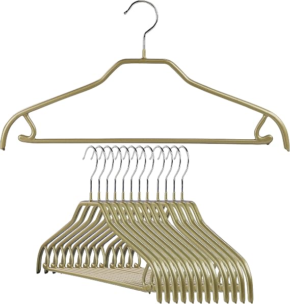 MAWA by Reston Lloyd Silhouette Series Non-Slip Space Saving Clothes Hanger with Bar & Hook for Pants and Skirts, Style 41/FRS, Set of 12, Gold