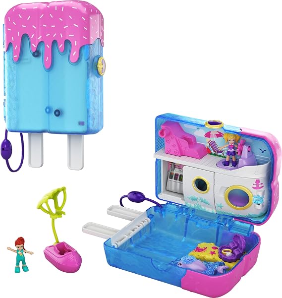 Polly Pocket Playset, Travel Toy with 2 Micro Dolls, Boat & Water Play Accessories, Pocket World Sweet Sails Cruise Ship Compact