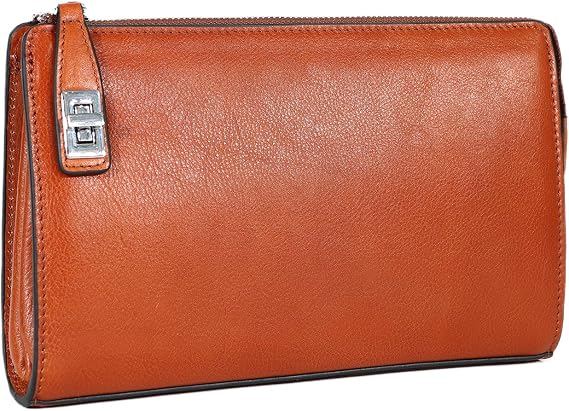 Genuine Leather Men Clutch Bags Purse Handbags Business Zipper Wallet Travel Bag (brown)