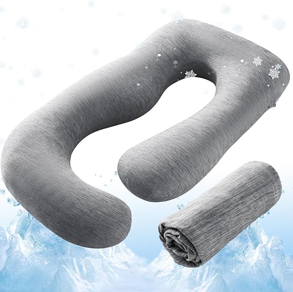 Sasttie Cooling Pregnancy Pillow Cover for 57-inch Maternity Pillow, Gray