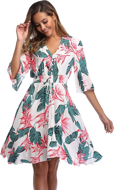 VintageClothing Women's Floral Sundresses Flowy Boho Summer Beach Dress