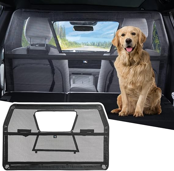 JOYTUTUS 52 Wide Dog Car Barrier with Removable Visual Window, Car Barrier for SUV Escape-Proof, Net for Behind Front Seats, Vehicle Gate for Dog Travel, Ideal for Sedans SUVs Trucks