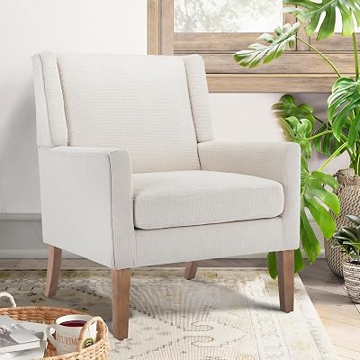 COLAMY Modern Wingback Living Room Chair, Upholstered Fabric Accent Armchair, Single Sofa Chair with Lounge Seat and Wood Legs for OfficeBedroomReading Spaces, Beige
