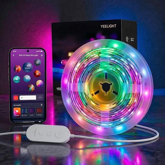 YEELIGHT LED Strip Lights, 66FT Smart Light Strips with 360 LEDs & Music Sync, RGB Color Changing Light with Bluetooth Connected and APP Control, Lights for Bedroom, Home Room Decor, Party, 2x33FT