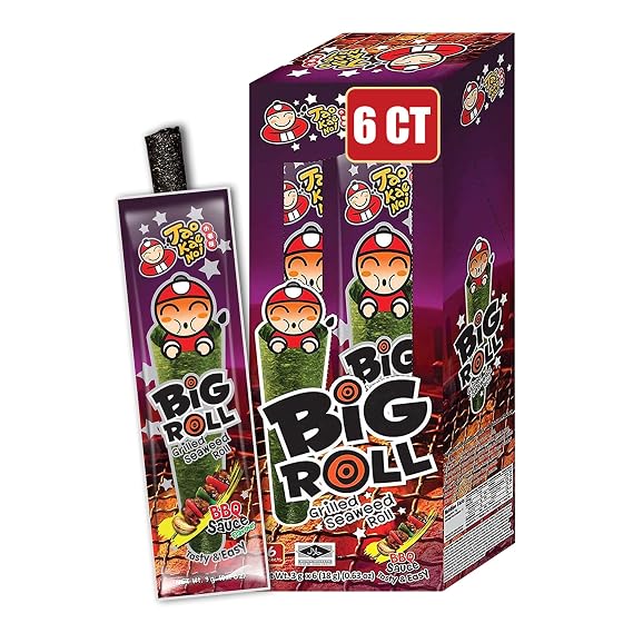 Big Roll Grilled Seaweed by TaoKaeNoi, BBQ Flavor, 6 pack, 2.5g Bags