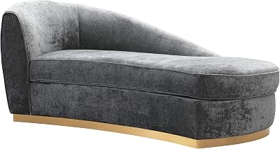 TOV Furniture The Adele Collection Contemporary Velvet Upholstered Chaise Sofa, Slub Gray