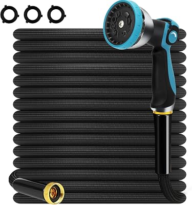 Non-Expandable Garden Hose 50 ft Kink Free Flexible Water Hose with 10-Pattern Spray Nozzle, 34 Brass Connectors,Leak Proof,Abrasion Resistant Hose for Lawn, Yard, Car Washing, and Outdoor Use
