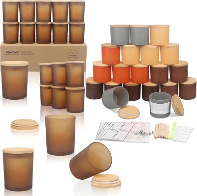 MILIVIXAY 20pcs 7oz Frosted Amber Thick Candle Jars with Lids and 20pcs 4oz Fall Candle Jars with Lids-Bulk Empty Glass Jars for Making Candles.