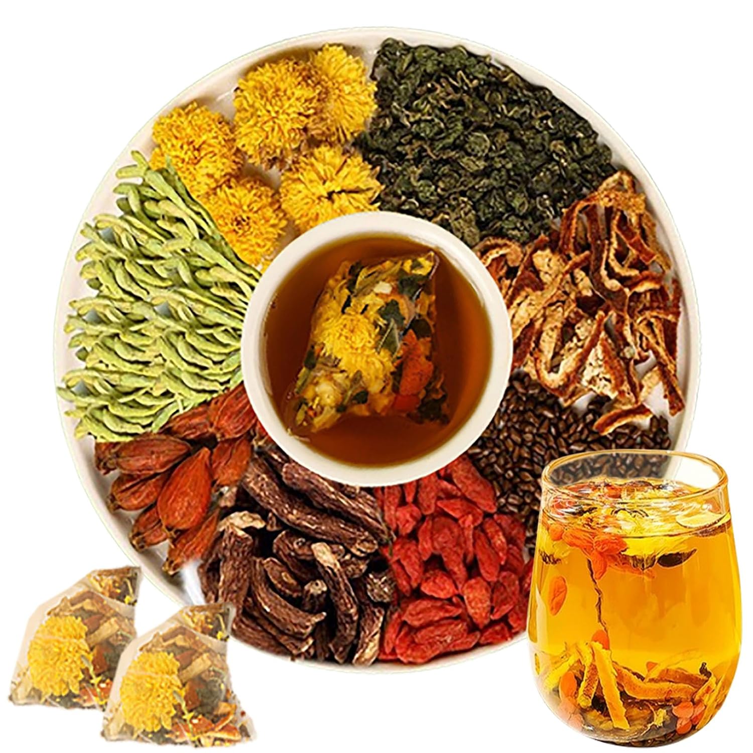 Goji Berry Chrysanthemum Tea - 8 Excellent Raw Material Formulas, Dandelion Wolfberry Tea,Chinese Natural Organic Goji Berry Chrysanthemum Mulberry Leaf Honeysuckle Liver Cleansing Teabags 2