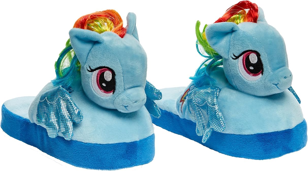 Animated My Little Pony Plush Slippers - Ultra Soft and Fuzzy Rainbow Dash Character - Wings Flap as You Walk