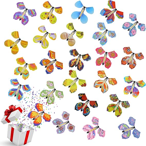 25 PCS Flying Butterfly Toy, Flying Butterfly Wind up Butterfly Toy Butterfly Card Rubber Band Powered Toy for Wedding Birthday Party Book and Greeting Cards(Upgrade 25 Styles)