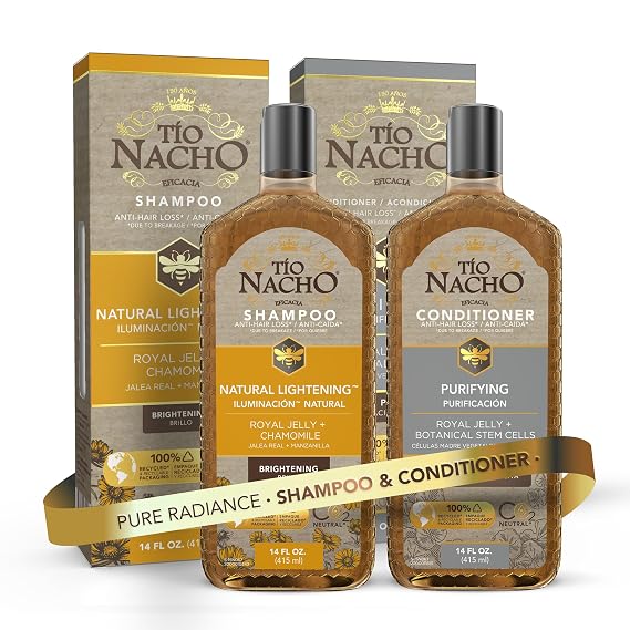 Tio Nacho Shampoo & Conditioner Set - Natural Lightening Shampoo with Royal Jelly & Chamomile + Purifying Conditioner with Botanical Stem Cells, Enhances Volume & Shine, 14 oz Each