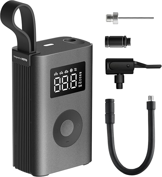 HOTO Air Pump ADV, Tire Inflator Portable Air Compressor with Digital Pressure Gauge 150PSI, Electric Tire Pump with LED Light & Auto Shut-Off Design, Fits for Car, Motorcycle, Bike, Ball