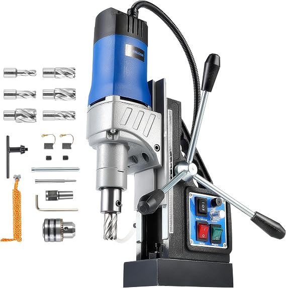 ZELCAN Mag Drill Press with 6 Drill Bits, 1550W Portable Magnetic Drill Press with 50 mm Boring Diameter, 0-580 RPM Stepless Speed & Reversible Direction, 13000N Drilling Machine for Metal Surface