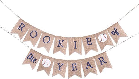 Rookie of the Year Burlap Banner - Rookie Year Birthday, Rookie of the Year,Baseball First 1st Birthday Decoration, Baseball Birthday Party Banner, Baseball Party Supplies (Rookie of the Year)