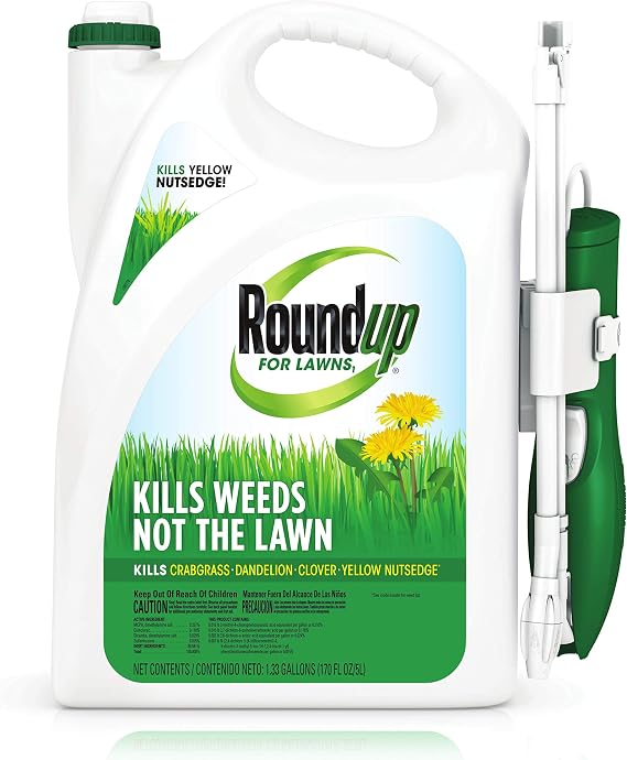Roundup For Lawns1 Ready to Use - All-in-One Weed Killer for Lawns, Kills Weeds - Not the Lawn, One Solution for Crabgrass, Dandelions, Clover and Nutsedge, 1.33 gal.