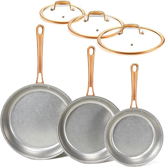 KOKHUB 8"/9.5"/11" Tri-Ply Stainless Steel Frying Pans Vintage, Set of 3