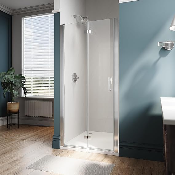 ELEGANT 29.5-31" W x 72" H Bifold Shower Door, Chrome Finish, Pivot Swing | 1/4" Fold Clear Glass Panel, Adjustable Width, Reversible Installation, Semi-Frameless Glass Shower Doors